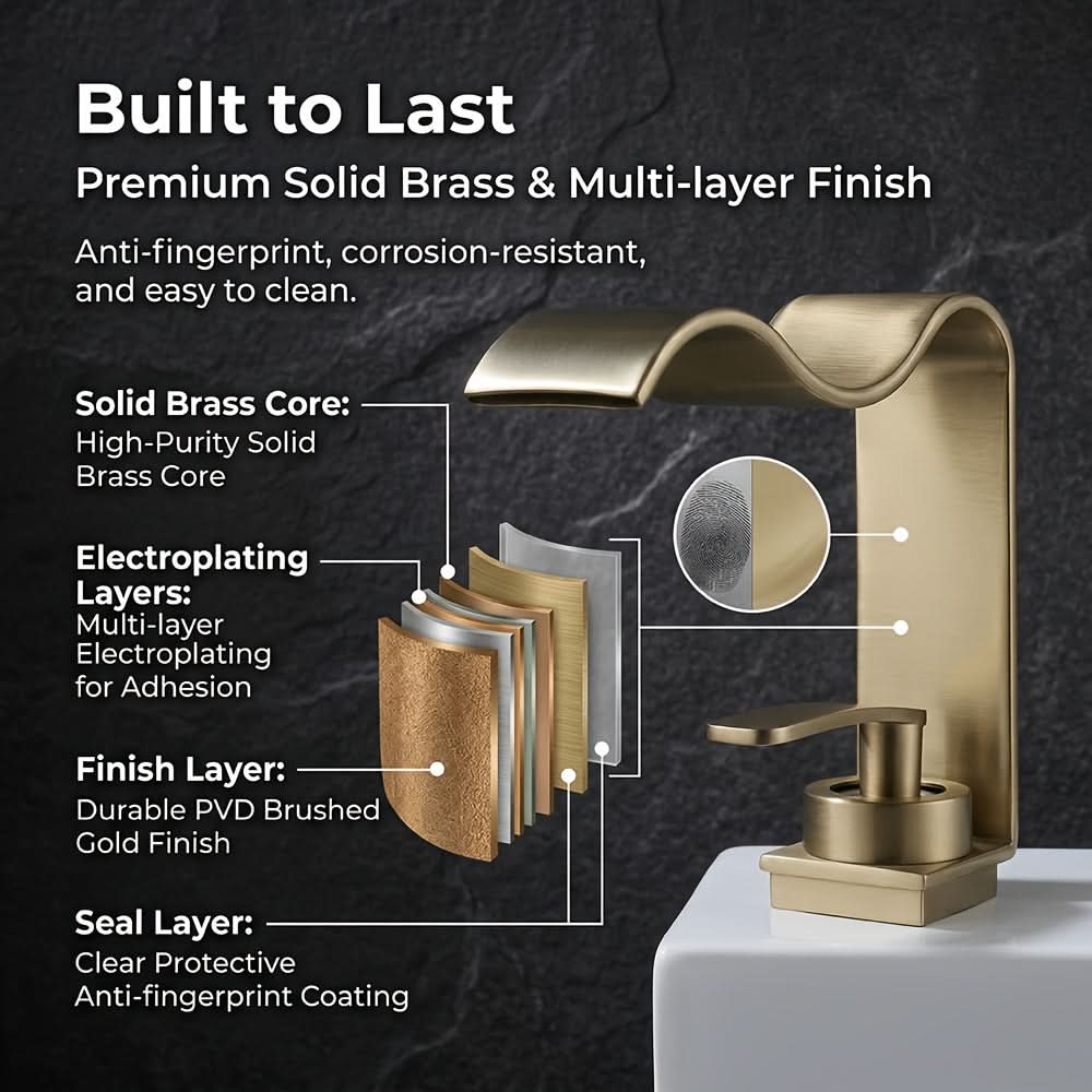 Elegant Waterfall Faucet in Brushed Brass Finish