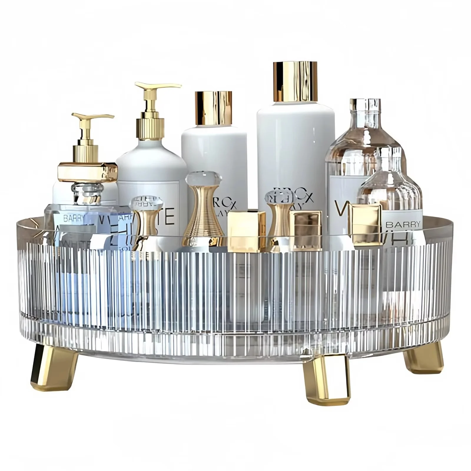 360-Degree Rotating Makeup Storage Tower in Clear Design