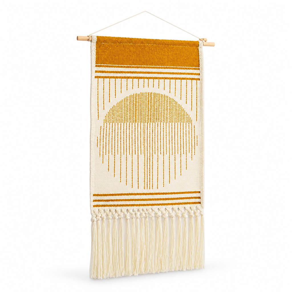 Handcrafted Geometric Tufted Cotton & Linen Wall Tapestry