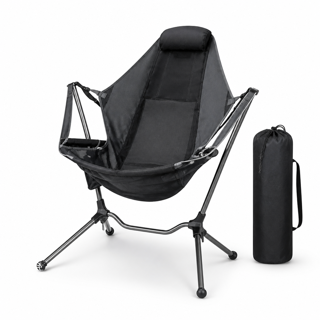 Reclining Outdoor Chair (Folding Frame, Headrest, Carrying Bag)