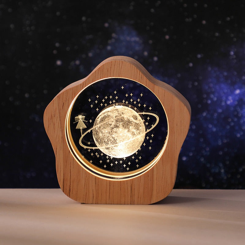 Elegant 3D Crystal Night Light with Wooden Stand - USB Powered