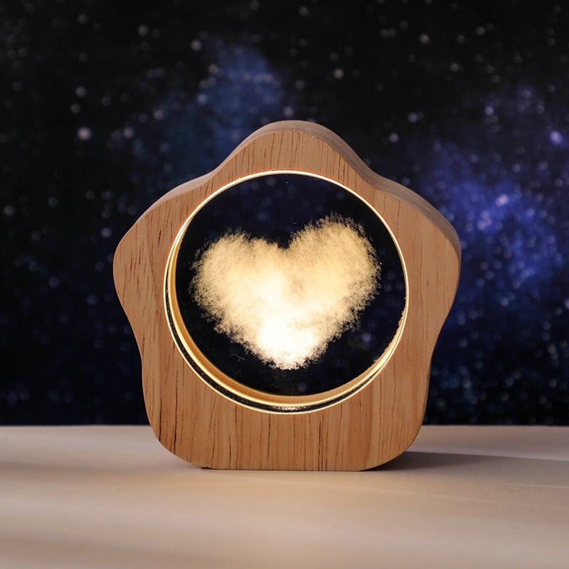 Elegant 3D Crystal Night Light with Wooden Stand - USB Powered