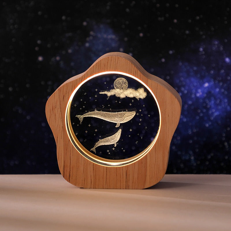 Elegant 3D Crystal Night Light with Wooden Stand - USB Powered
