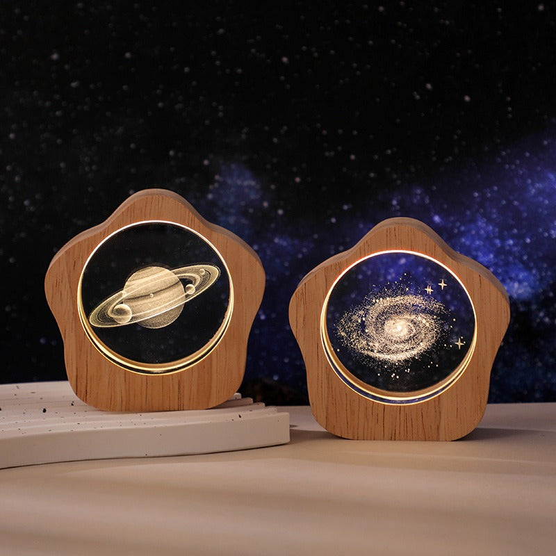 Elegant 3D Crystal Night Light with Wooden Stand - USB Powered