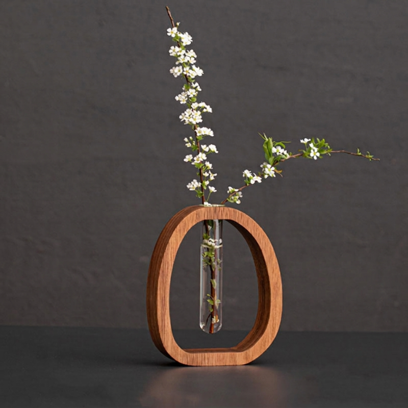 Elegant Wall-mounted Wooden Planter with Glass Hydroponic Tube