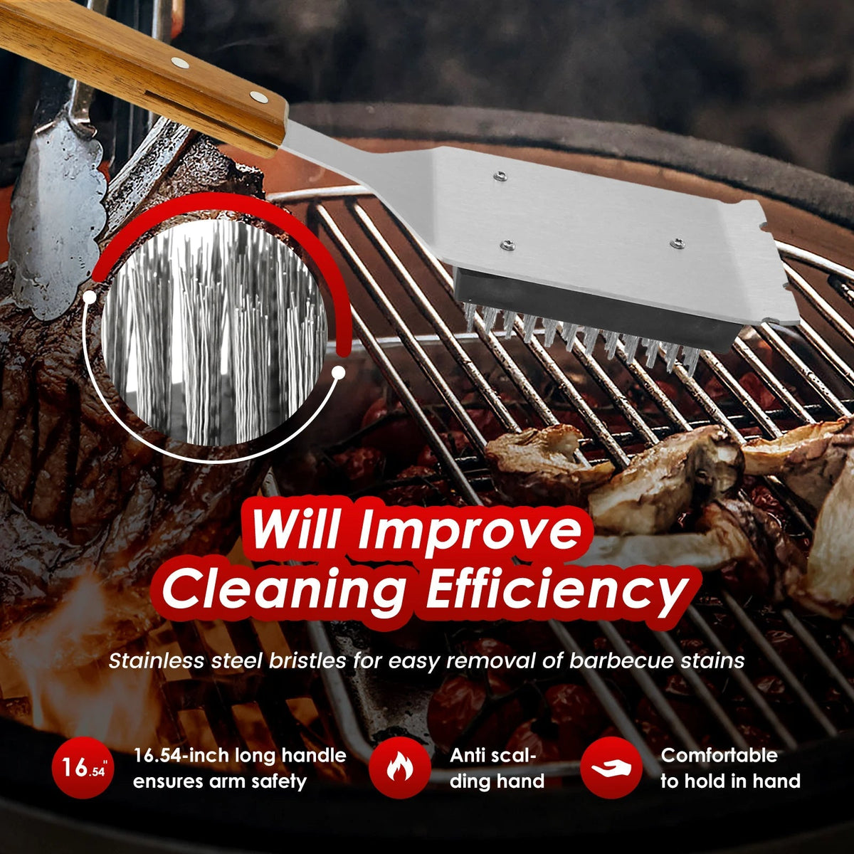 Premium Long-Handled Grill Cleaner with Scraping Tool