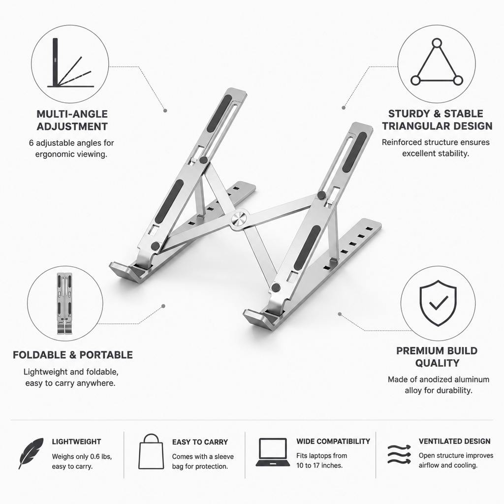 Anodized Aluminum Foldable & Adjustable Laptop Stand