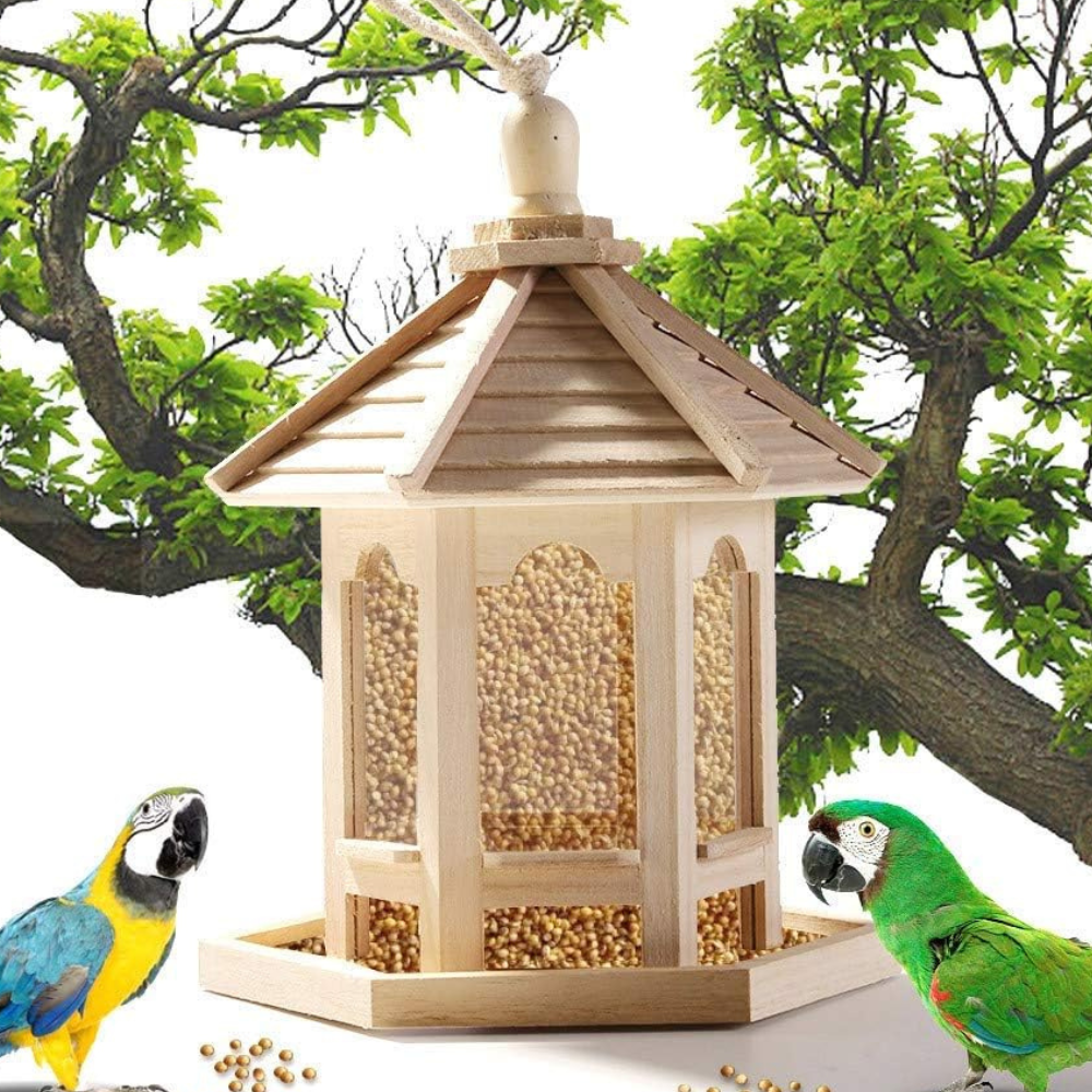 Charming Wooden Bird Feeder with Clear Viewing Panel