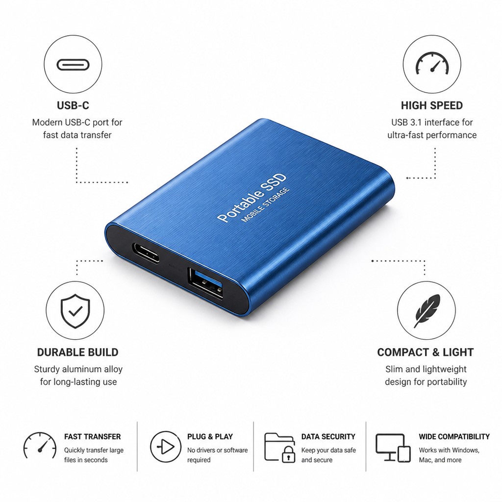 Brushed Aluminum USB-C & USB 3.1 Portable SSD
