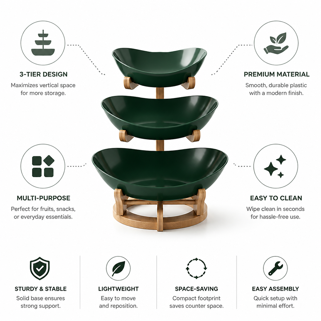 Space-Saving Tiered Plastic Fruit Bowl (2–3 Layers)