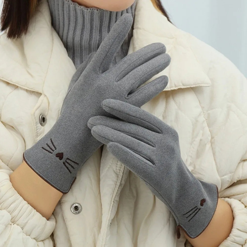 Charming Cat-Themed Touchscreen Winter Gloves for Women
