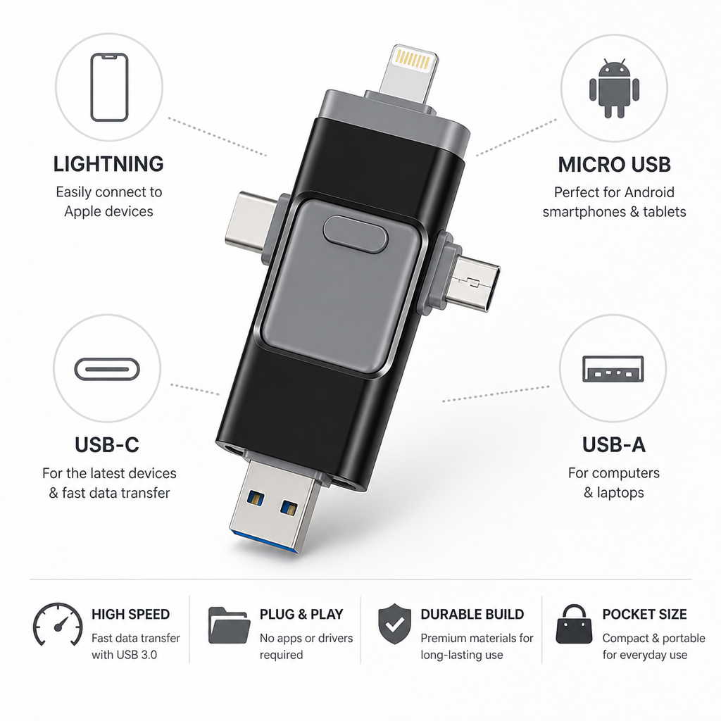 4-in-1 Multi-Connector USB Flash Drive