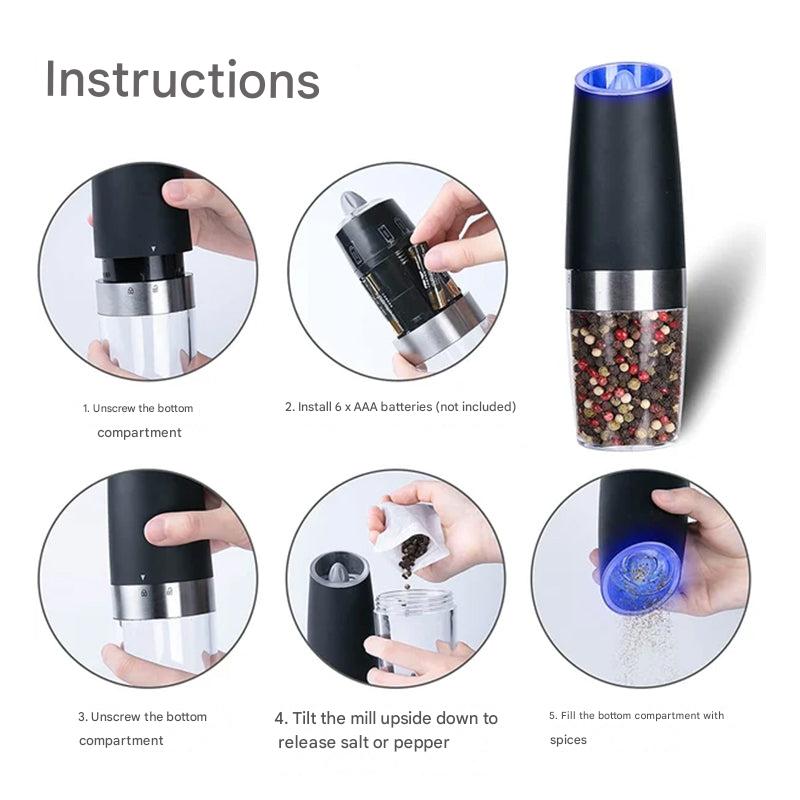 LED Light Electric Pepper Mill with Gravity Induction