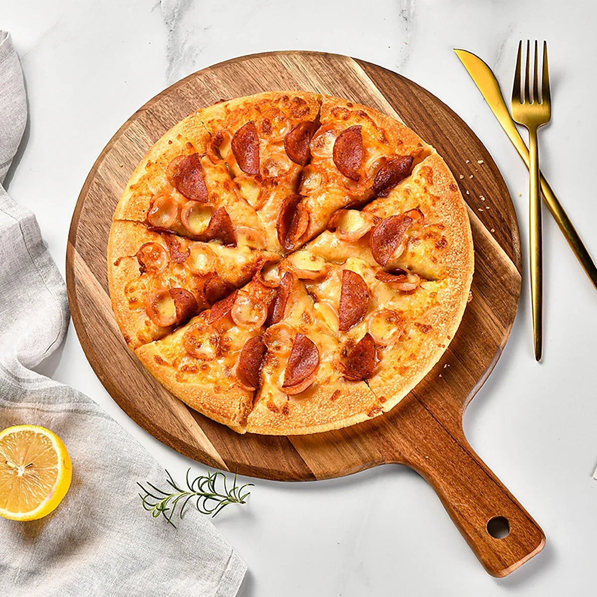Acacia Wood Round Serving and Cutting Board - Sienna Color