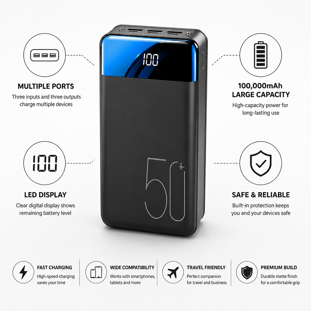 100,000mAh Fast-Charge Multiple-Port Power Bank