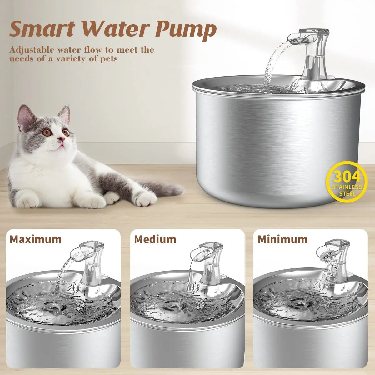 Elegant Stainless Steel Pet Water Dispenser with Smart Sensor