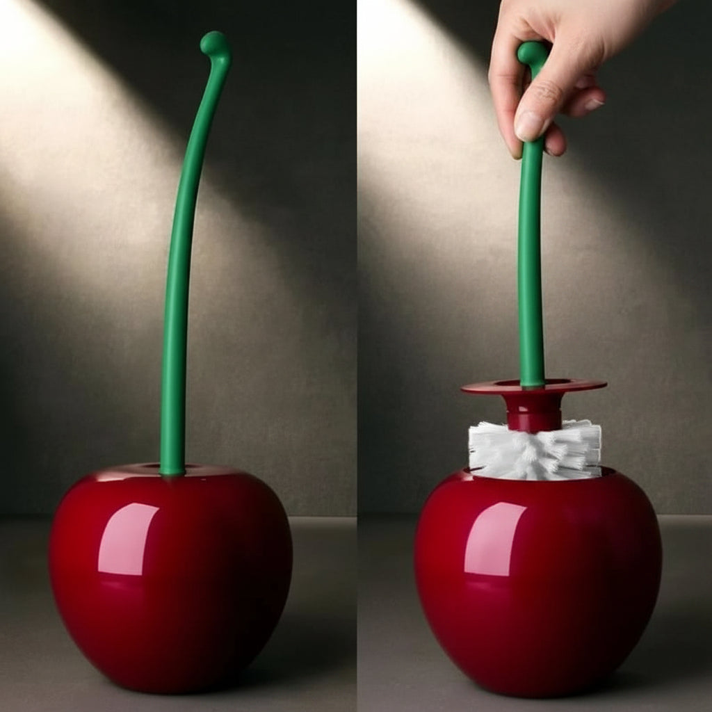Playful Cherry-Inspired Toilet Brush & Holder Duo