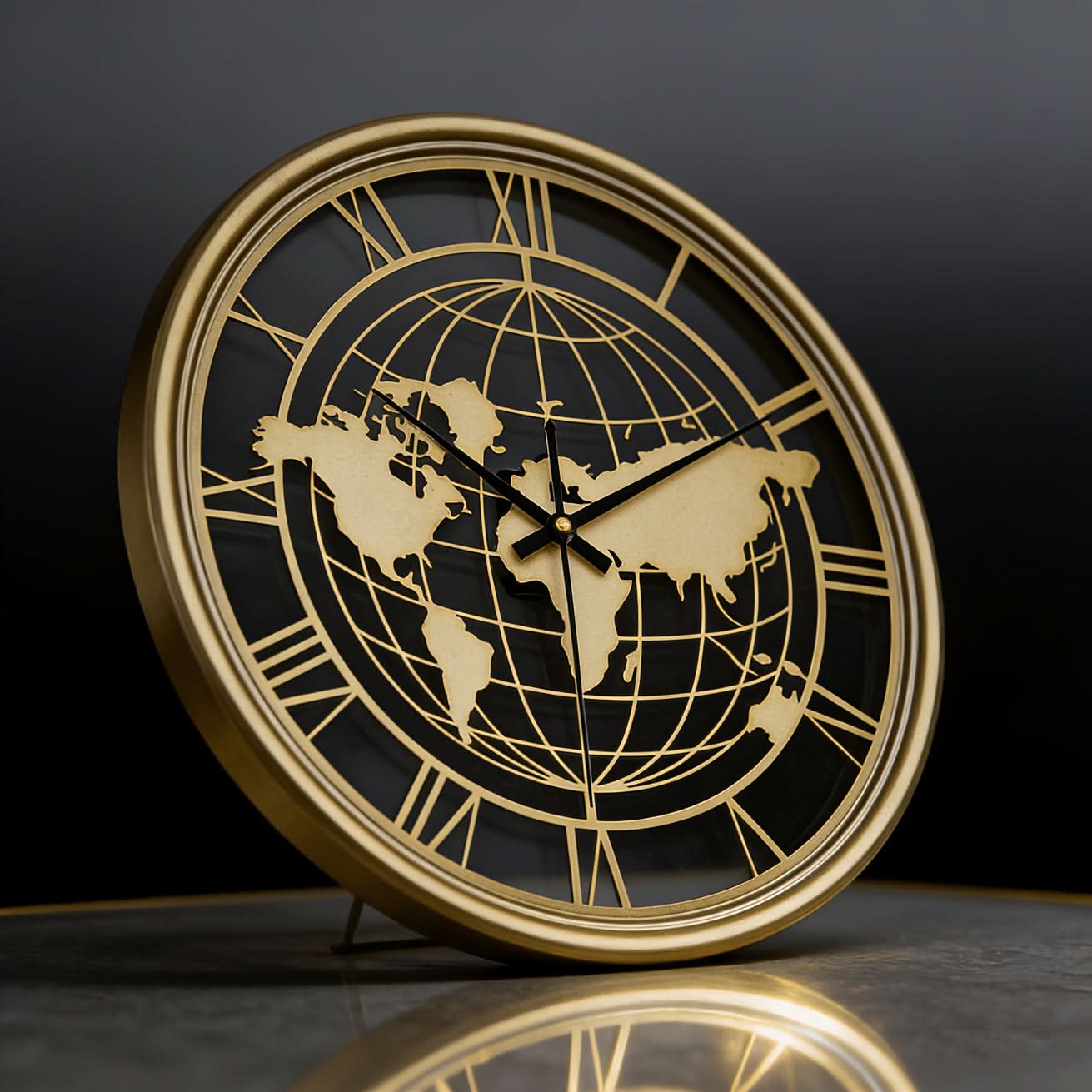 Elegant Metal Wall Clock with World Map Design