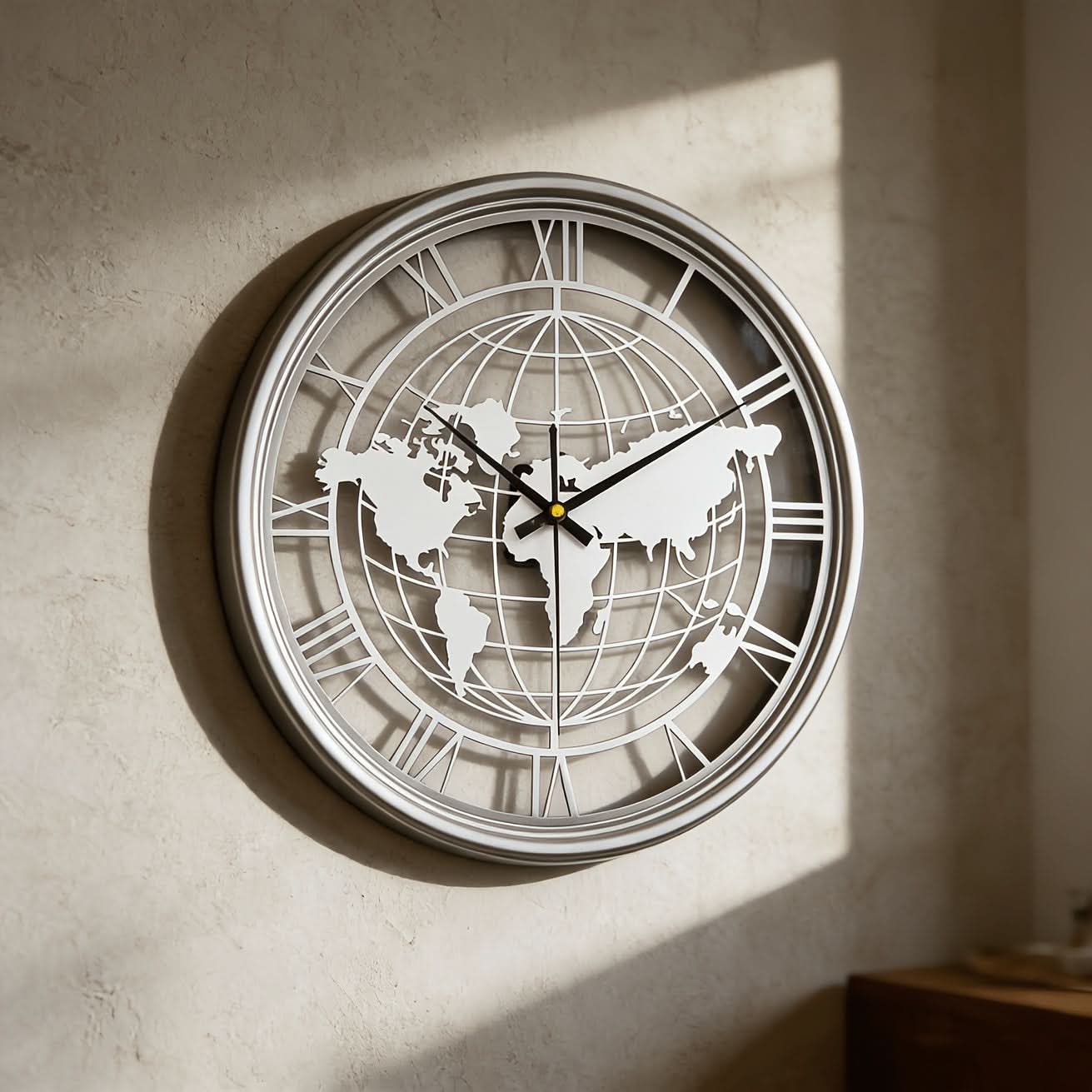 Elegant Metal Wall Clock with World Map Design