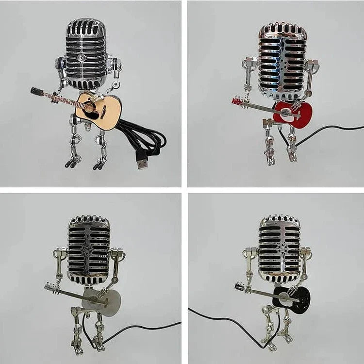 Retro-Inspired Microphone Robot Lamp with Guitar Accent