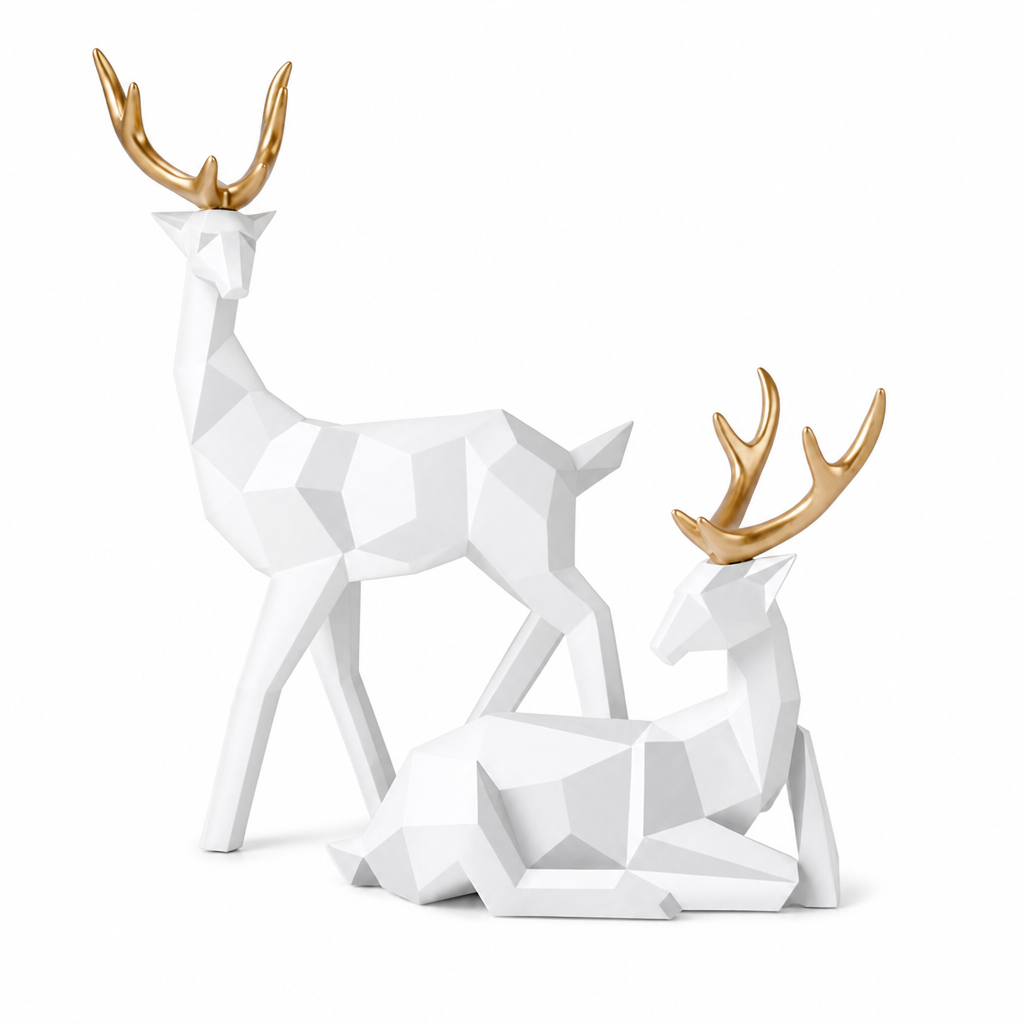 Scandinavian Resin Reindeer Figurines (Sitting & Standing Pair)