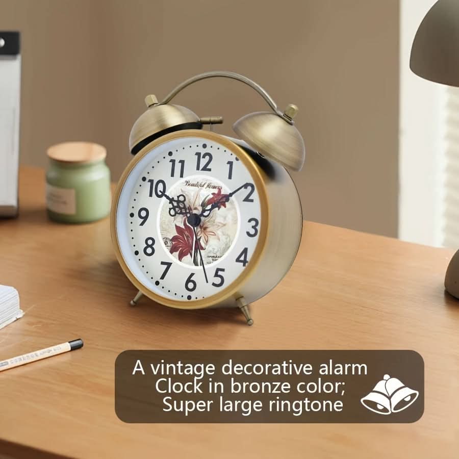 Nordic Charm - Vintage Twin Bell Alarm Clock with Glow-In-The-Dark Hands