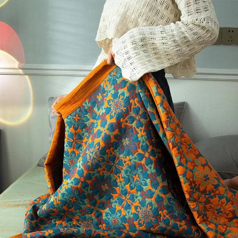 Blue Patterned Cotton Quilt – Floral Design