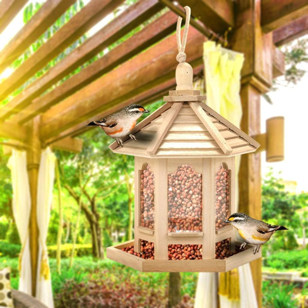 Charming Wooden Bird Feeder with Clear Viewing Panel