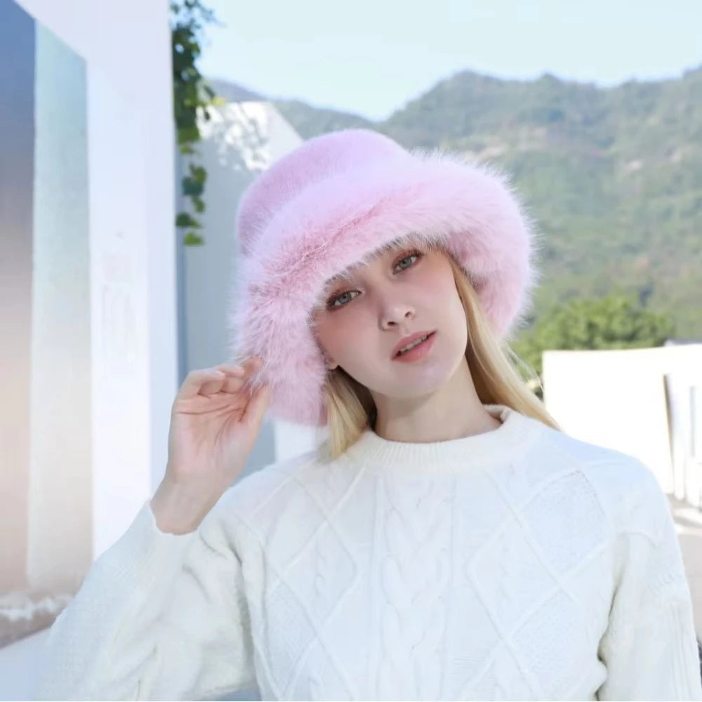 Chic Faux Fur Winter Bucket Hat for Women