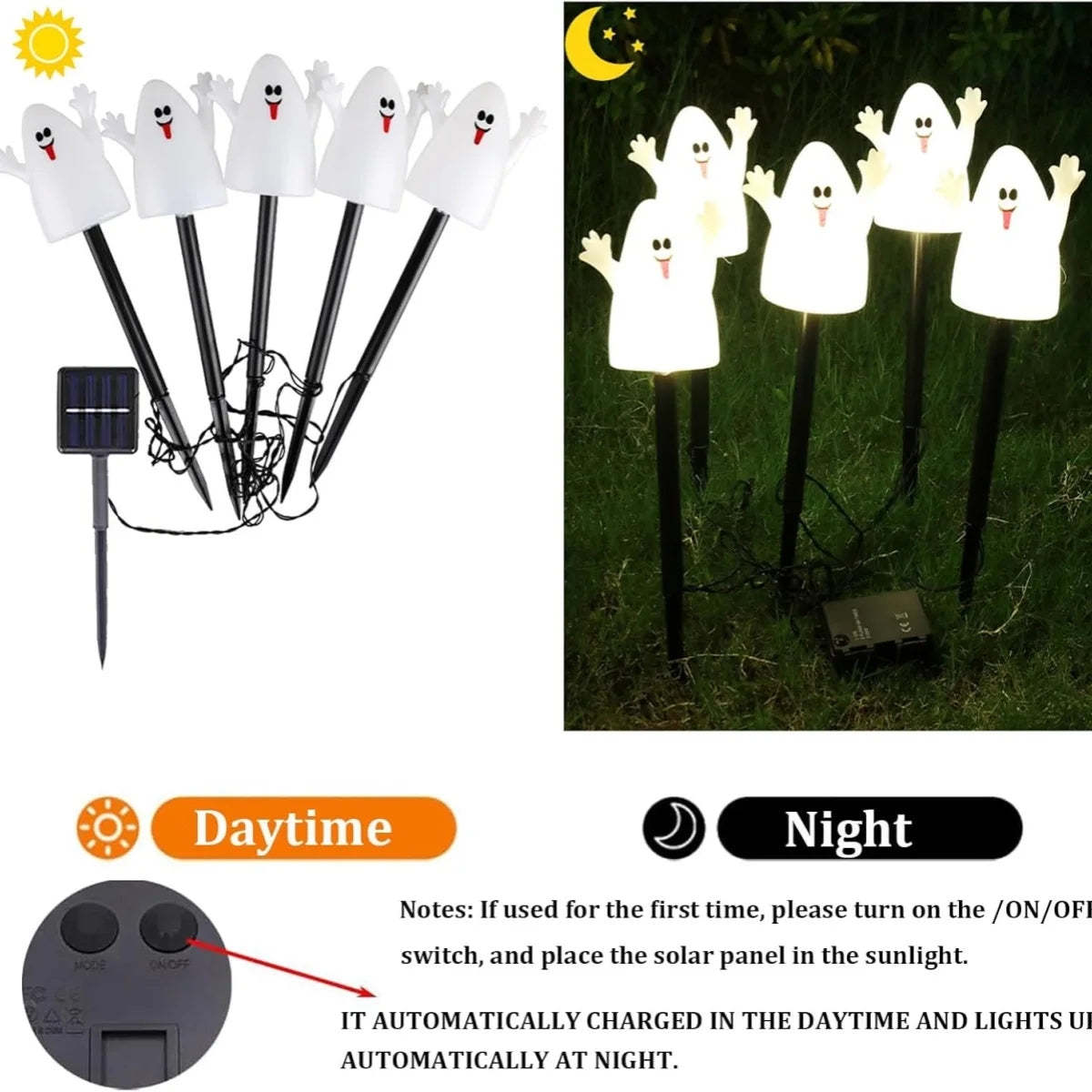 Solar-Powered Halloween Pumpkin & Ghost Light Set
