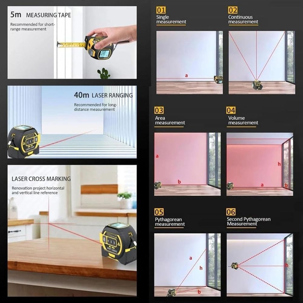 Versatile 3-in-1 Laser Measuring Tool