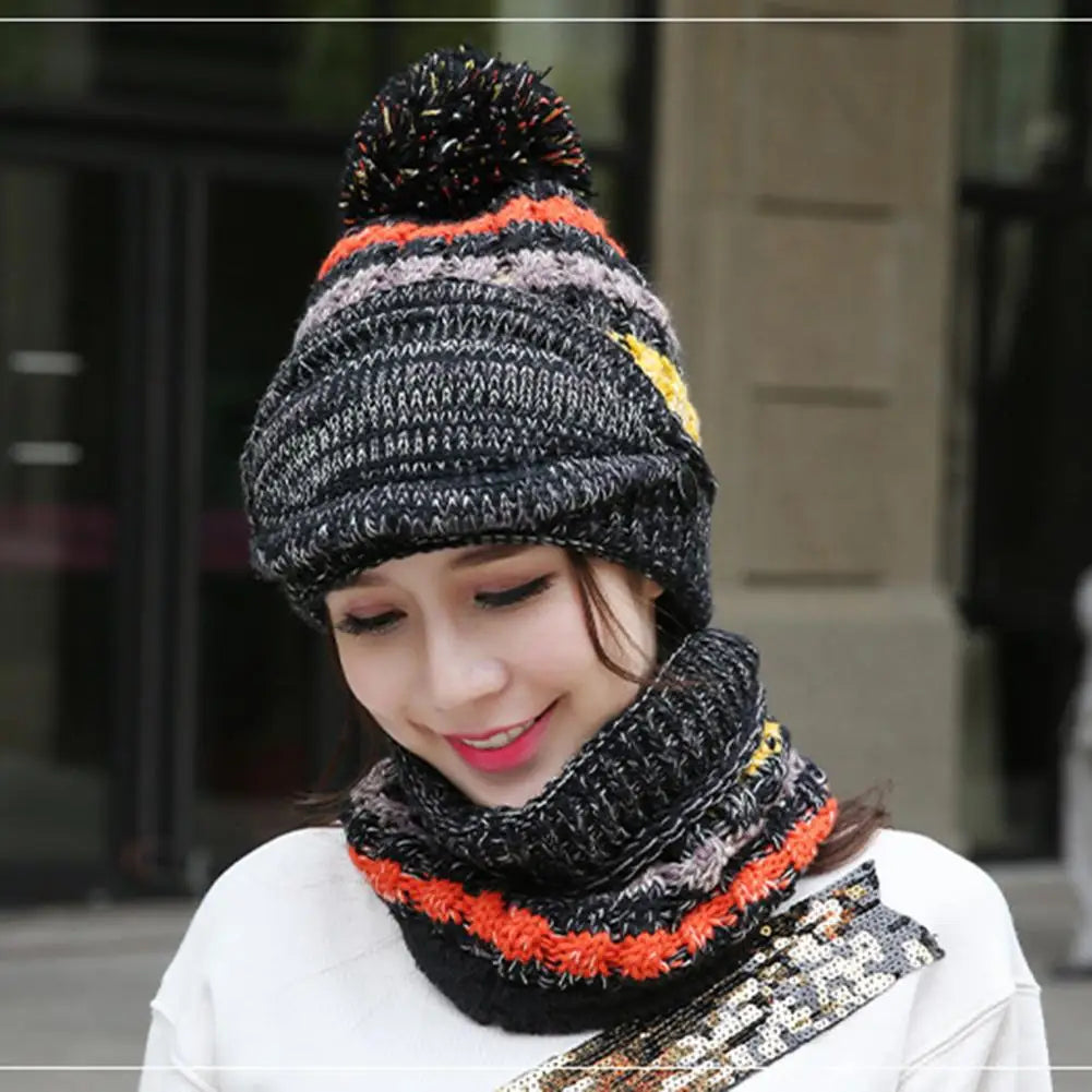 Warm & Stylish Knitted Winter Hat and Scarf Duo with Velvet Lining
