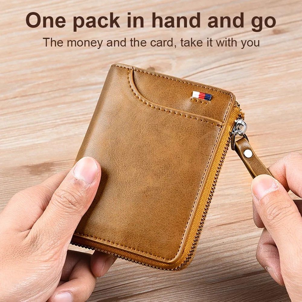 Stylish RFID-Blocking Wallet for Men with Zipper and Card Slots