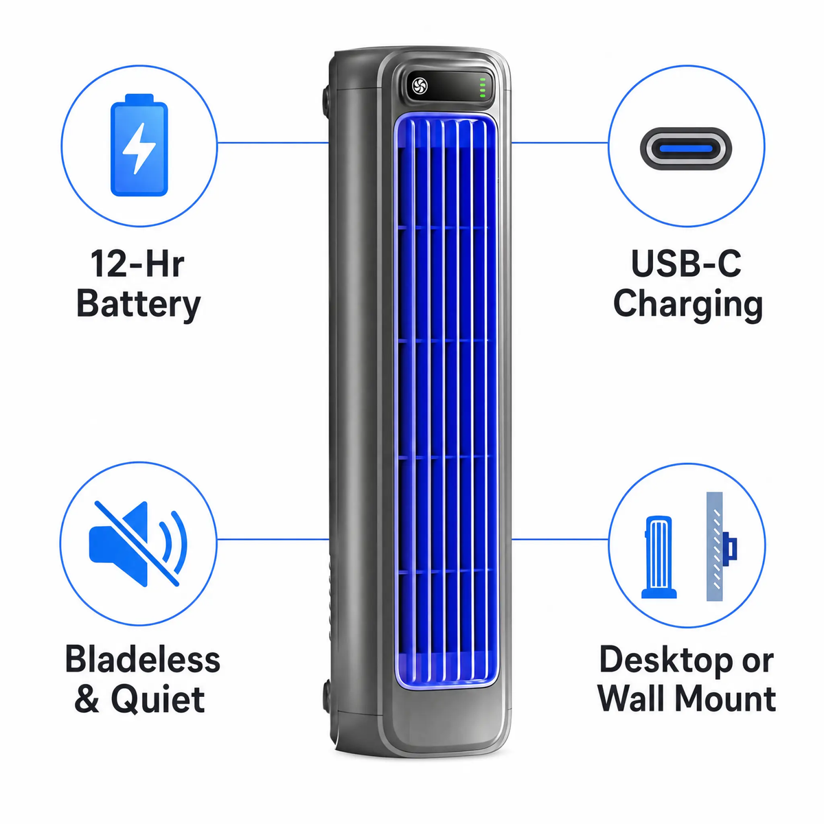 Cordless Cooling Companion – 12-Hour Battery-Powered Breeze