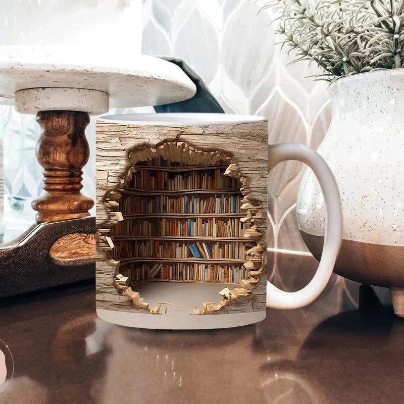 Bookshelf Design Coffee Mug – Perfect Gift for Readers