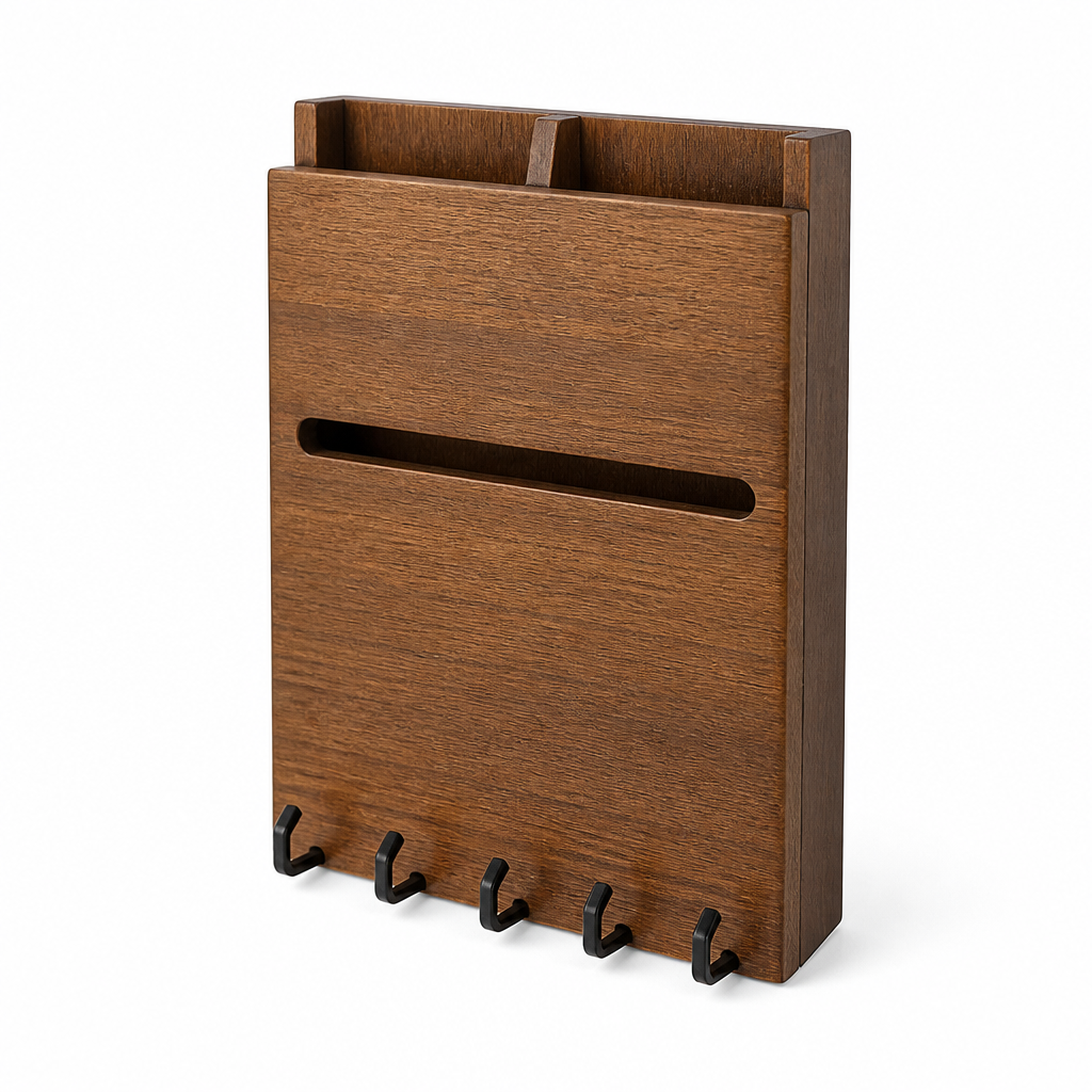 Natural Wood Wall-Mounted Key & Mail Organizer