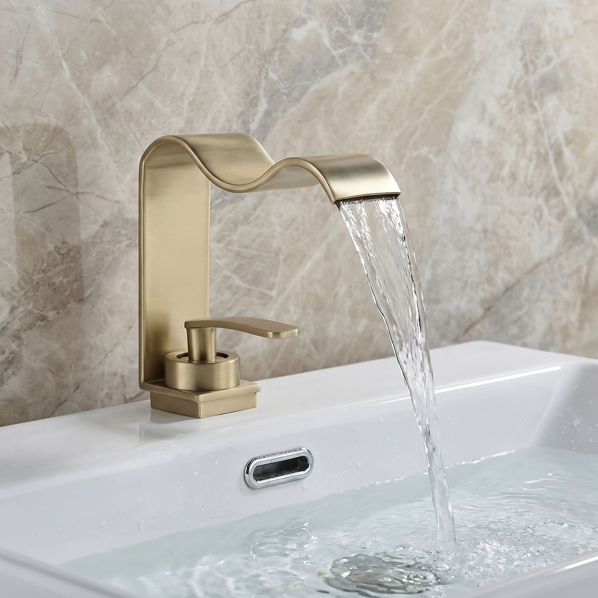 Elegant Waterfall Faucet in Brushed Brass Finish