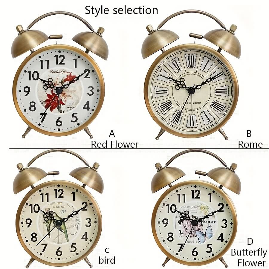 Nordic Charm - Vintage Twin Bell Alarm Clock with Glow-In-The-Dark Hands