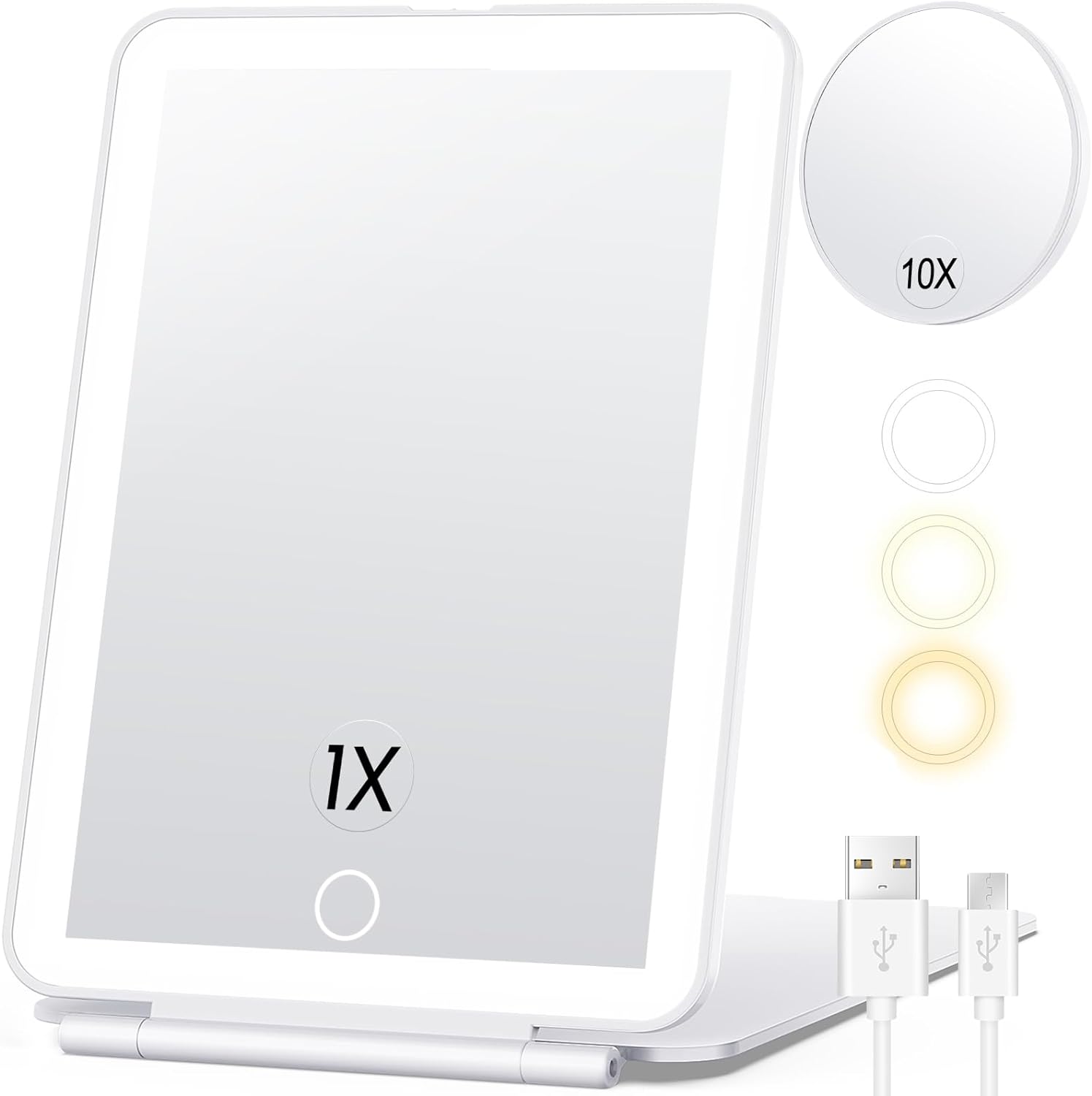 Portable Illuminated Vanity Mirror with Dual Magnification