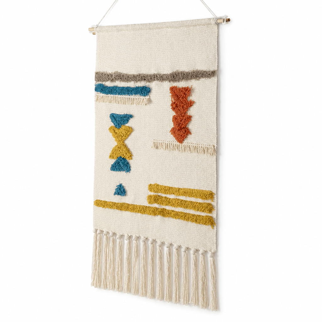 Handcrafted Geometric Tufted Cotton & Linen Wall Tapestry