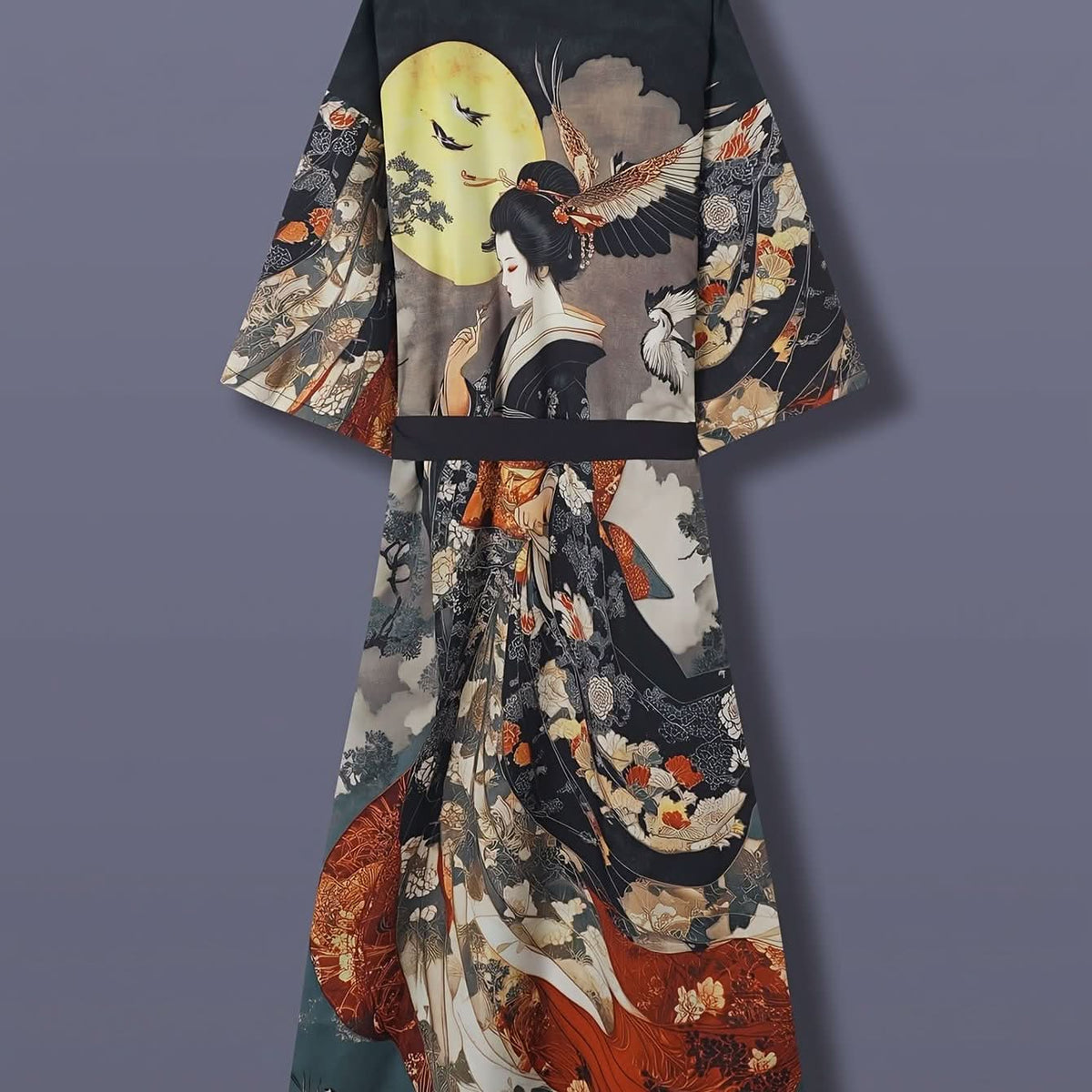 Elegance Unveiled - Artistic Satin Kimono Cover-Up