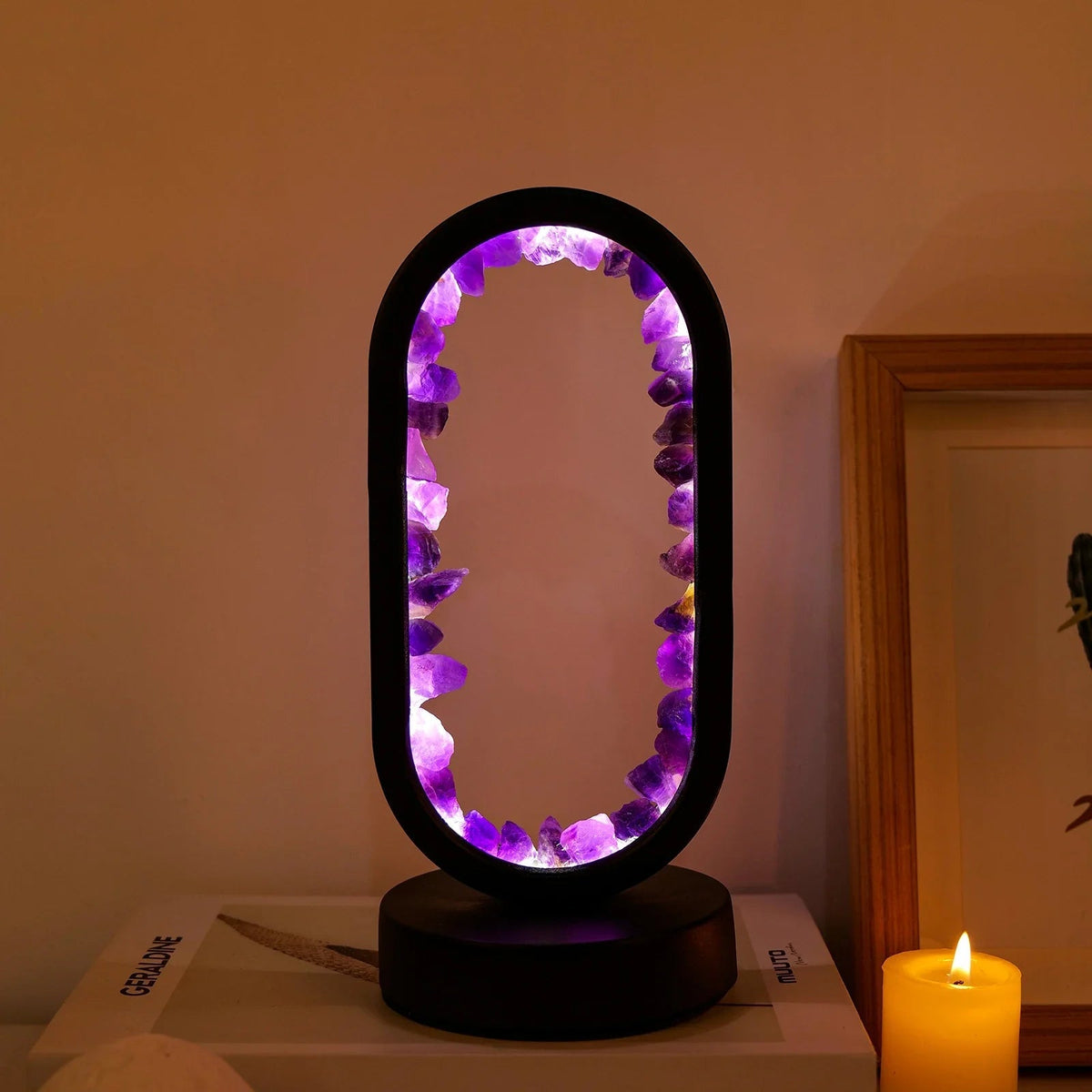 Natural Amethyst Table Lamp - Artisan Crafted