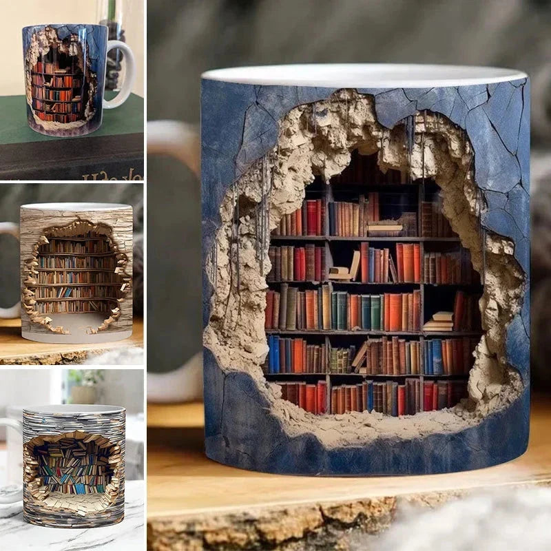 Bookshelf Design Coffee Mug – Perfect Gift for Readers