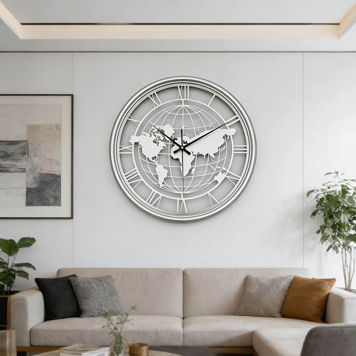 Elegant Metal Wall Clock with World Map Design