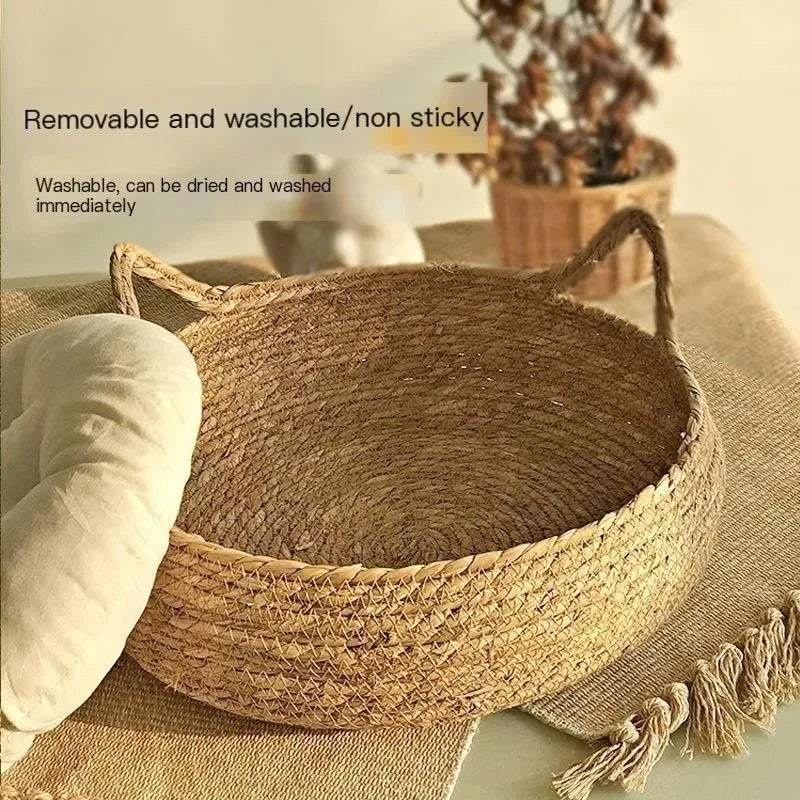 Cozy Handwoven Cat Retreat with Removable Comfort Pad