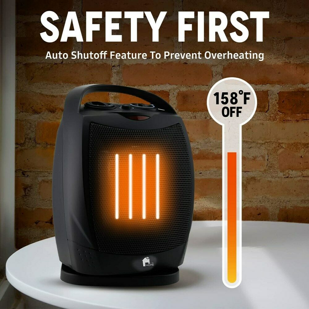 Compact Whisper-Quiet Oscillating Space Heater with Thermostat