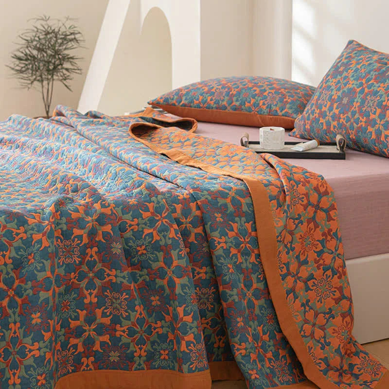 Blue Patterned Cotton Quilt – Floral Design
