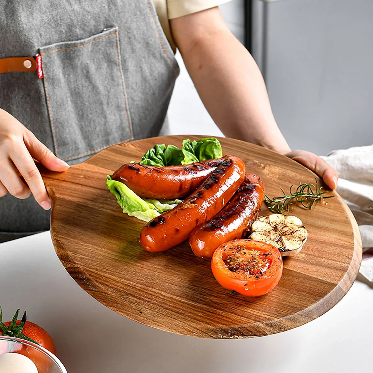 Acacia Wood Round Serving and Cutting Board - Sienna Color