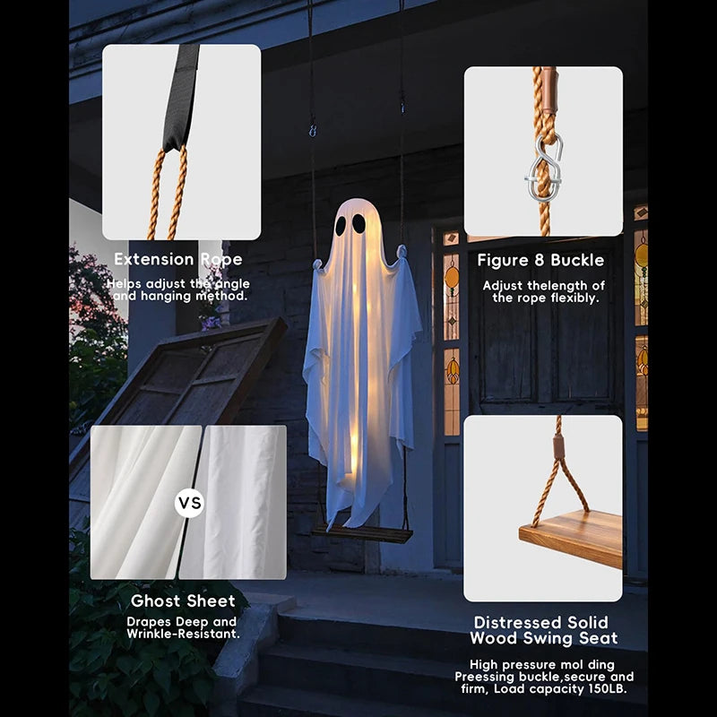 Illuminated Swinging Specter Halloween Decoration with LED Lights