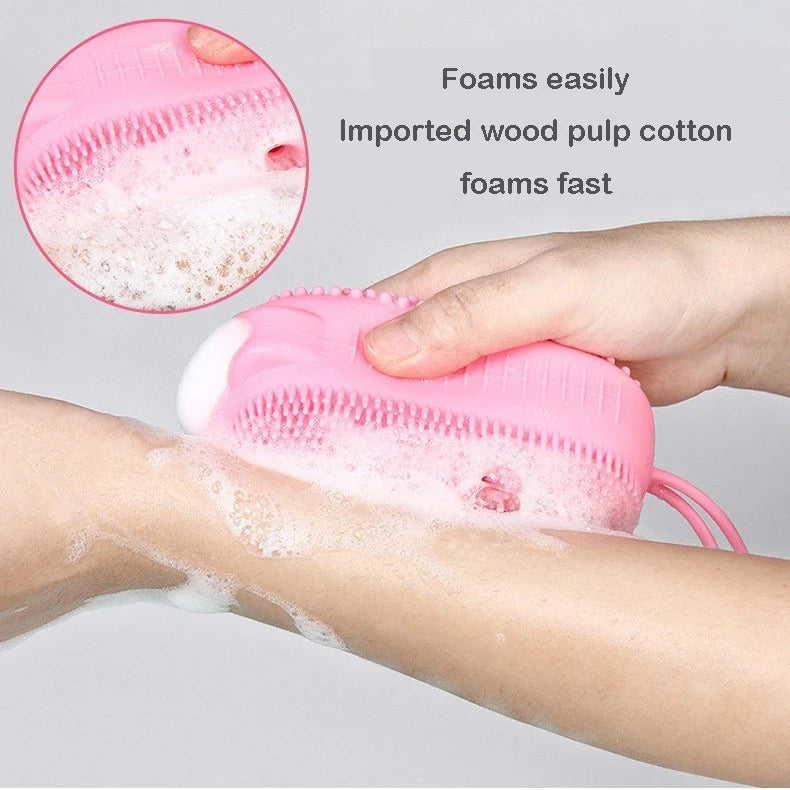 Dual-Sided Silicone Bath Scrubber with Integrated Soap Dispenser